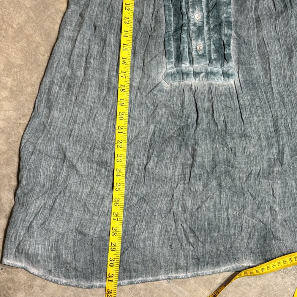Free People Oversized Gauze Linen Flowy Collared Tank Top Washed Blue M - Picture 8 of 9